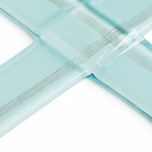 Glass christening cross pale blue - with lines