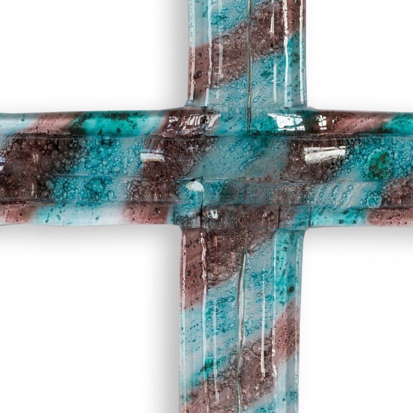 Small turquoise-brown layered glass wall cross