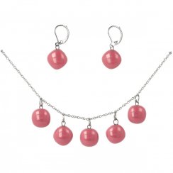 WAGA - Souprava skleněných šperků růžová DOTS náhrdelník + náušnice SOU1113