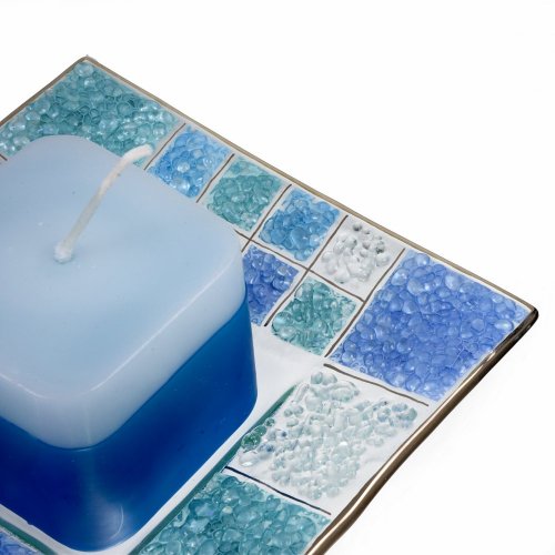 Glass blue candlestick KORAL KARO with scented candle