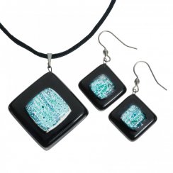 Set glass jewelry black and turquoise NIGHT OWL - 0802