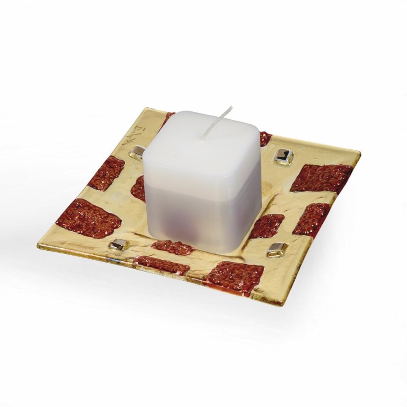 Świecznik szklany czerwono-żółty MORN CITY ze świecą zapachową