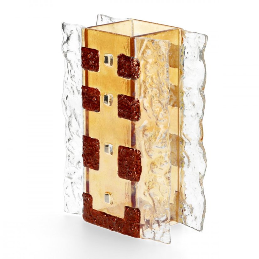 Red-yellow glass vase MORN CITY with lace