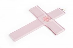 Glass christening cross pale pink - with spiral small