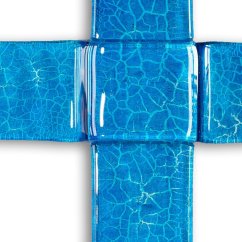 Blue glass wall cross small