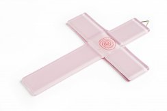 Glass christening cross pale pink - with spiral