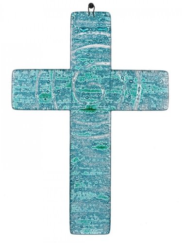 Sklenený kríž na stenu tyrkysový - špirála