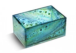 Szklany pojemnik niebiesko-zielony ze szklaną koronką