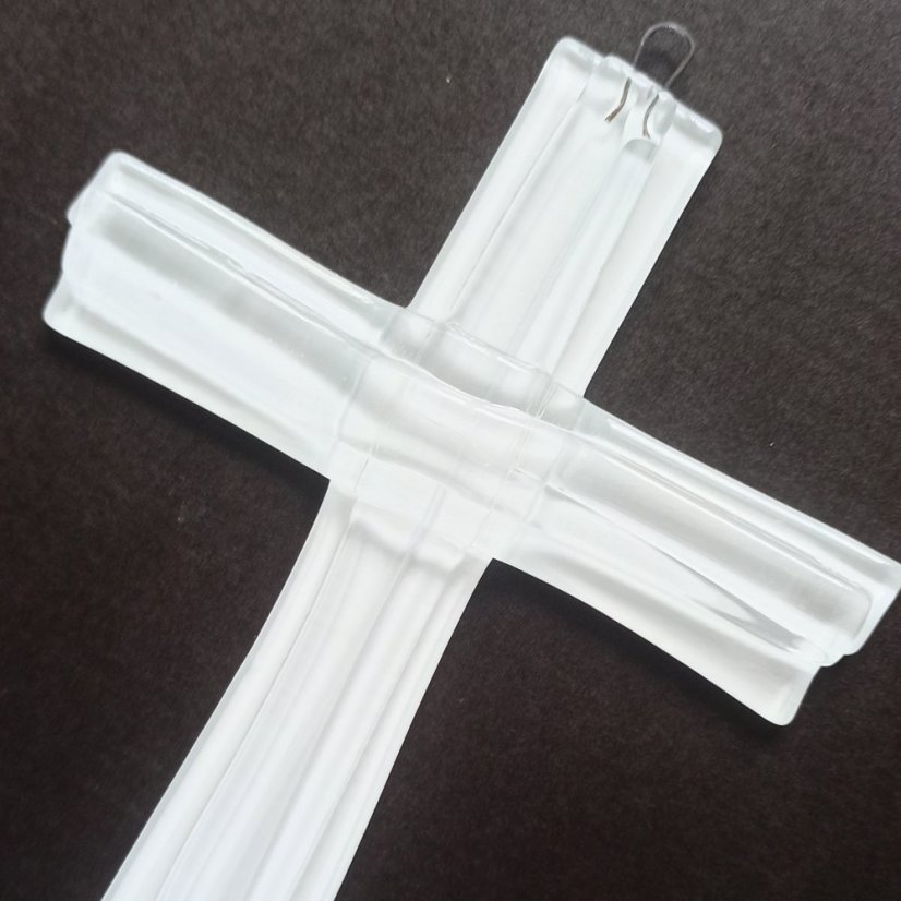 Sklenený kríž na stenu biely vrstvený malý