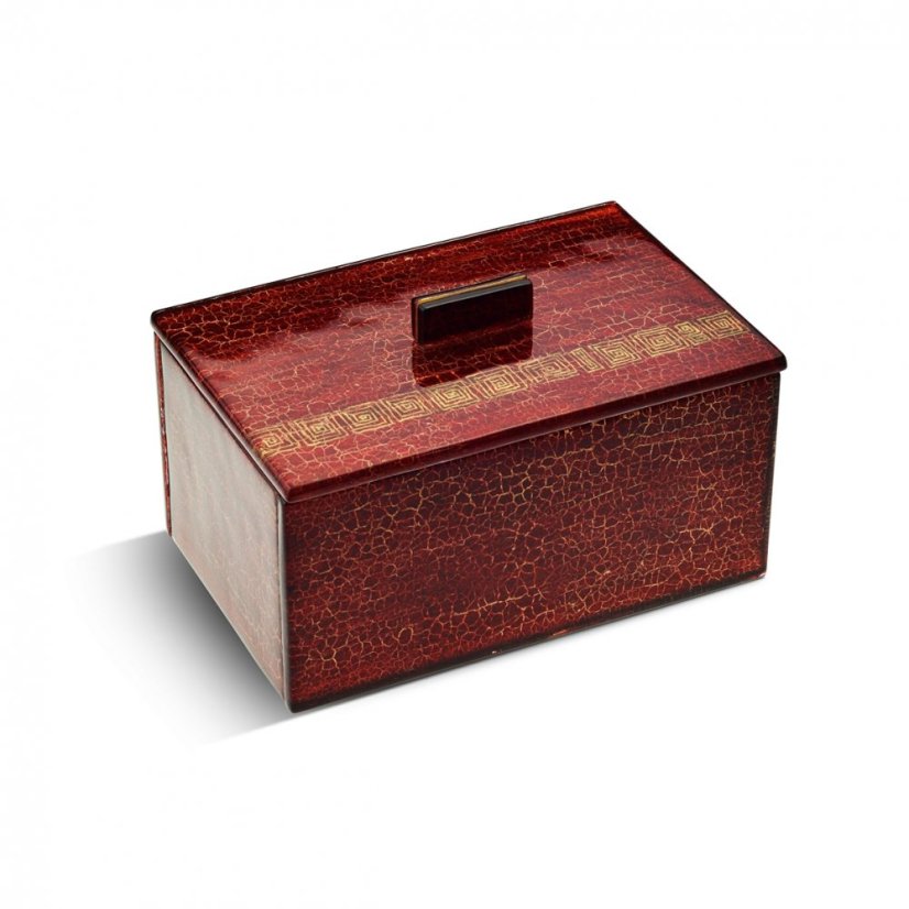 Glass jewellery box burgundy with gold spirals