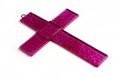 Deep pink glass wall cross small