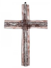 Skleněný kříž na stěnu hnědý vrstvený