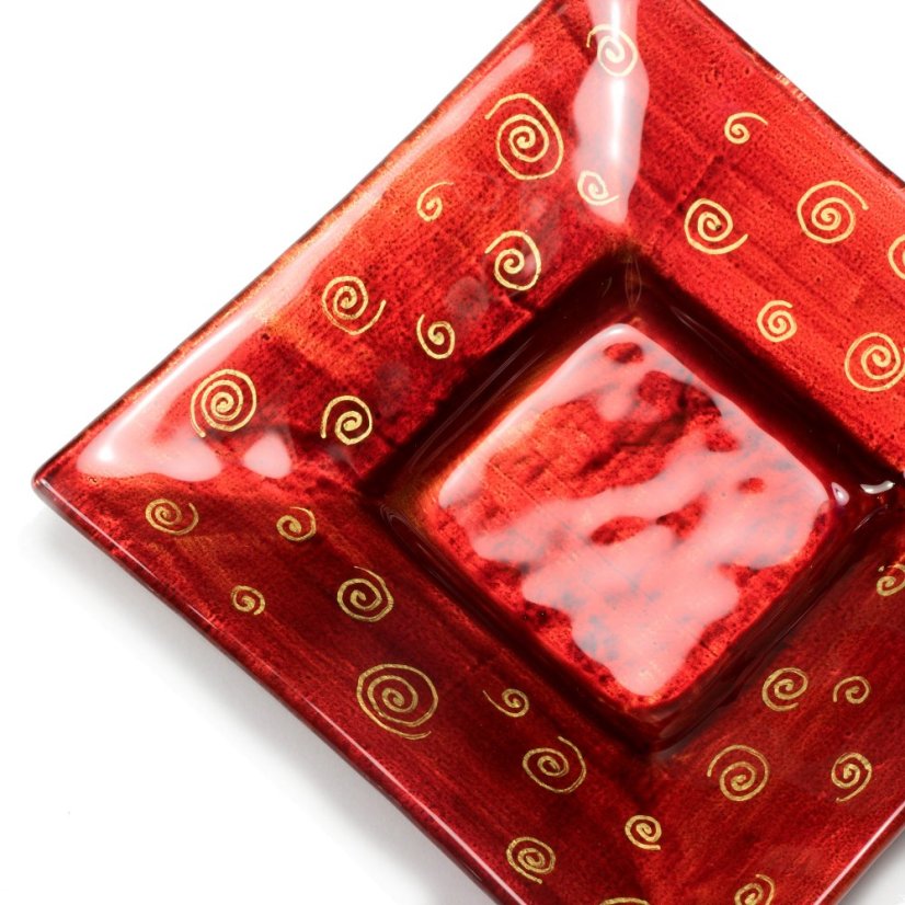 Red 02 glass candlestick with candle - spirals