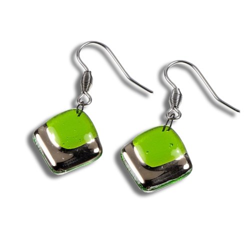 Glass earrings PLATINUM green NP1402