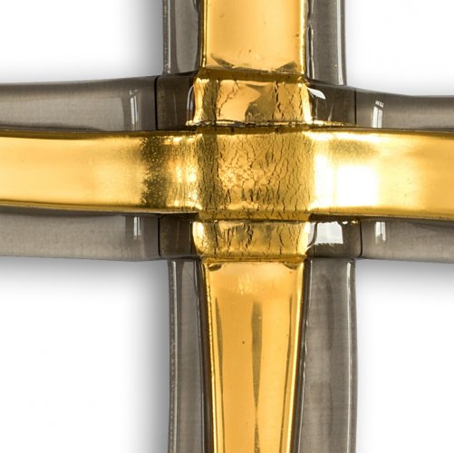Sklenený kríž na stenu zlatý vrstvený malý