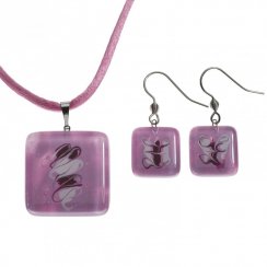 Pink glass jewelry set- 1103