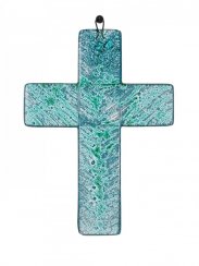 Small turquoise glass wall cross