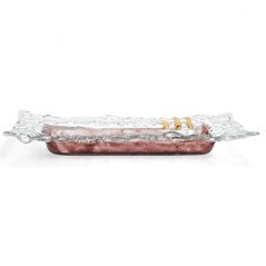 Glass bowl TERRA brown with lace – rectangle, strip