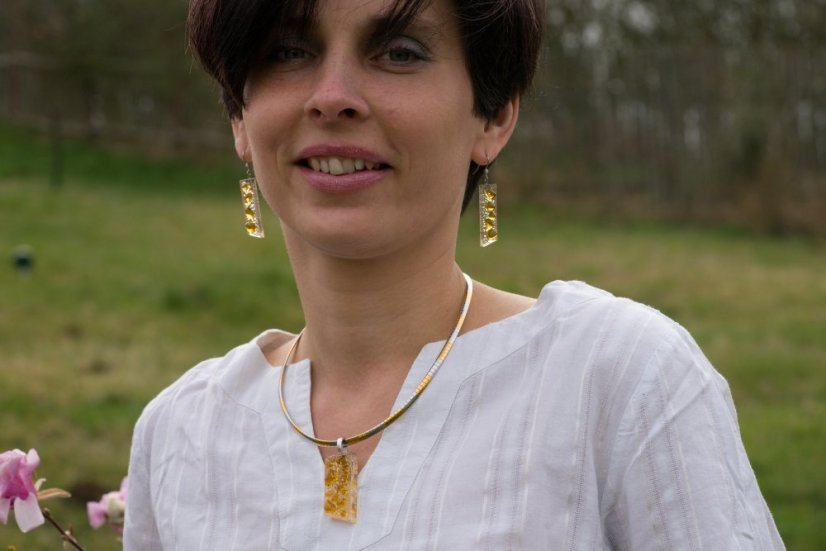 WAGA - Luksusowy komplet biżuterii szklanej JANTAR naszyjnik + kolczyki SOU0911