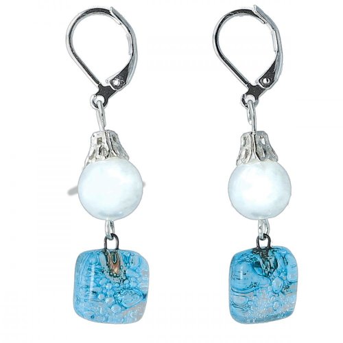 Turquoise glass earrings with beads NK0101