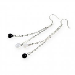 Black and white glass earrings on a chain LENORE - DOTS N1710