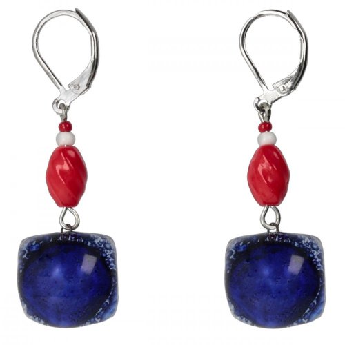 Dark blue glass earrings with beads NK0301