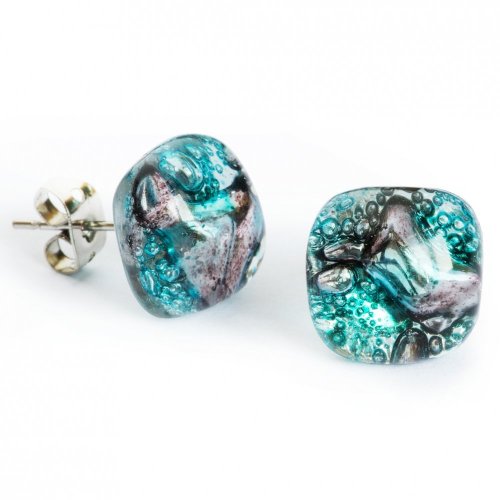 Glass earrings turquoise-brown PUZETY - MEMPHIS N1821