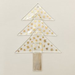 Vánoční skleněná ozdoba stromek čirý - zlaté hvězdičky