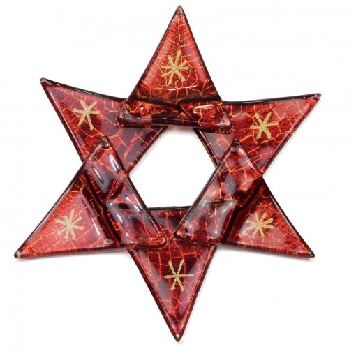 Vánoční skleněná ozdoba hvězda červená antik 01 - hvězdičky