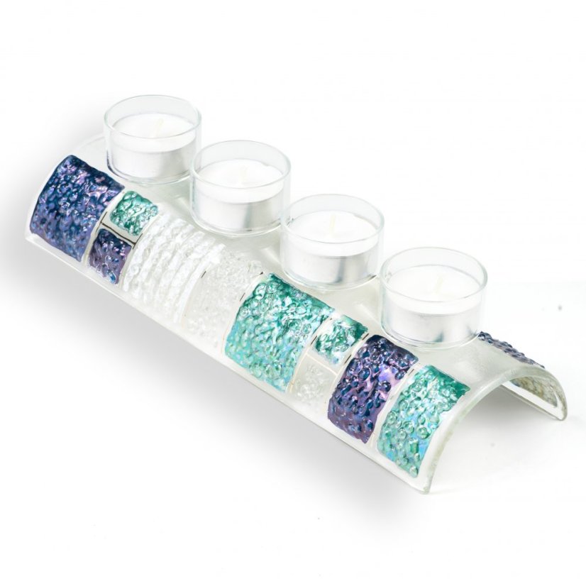 Glass Advent blue-green candlestick