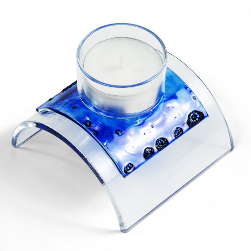 Dark blue glass candlestick for a tea candle