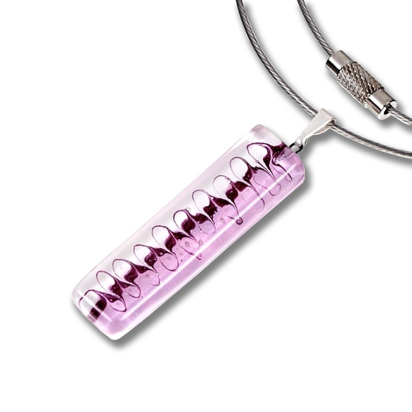 Rectangular glass pendant in pink color HELENE P1103