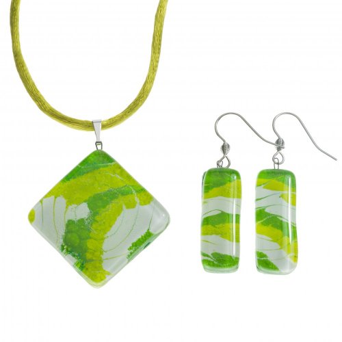 Komplet biżuterii szklanej zielony - 1402