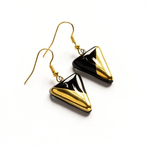 Gold-black glass earrings - triangle N5003