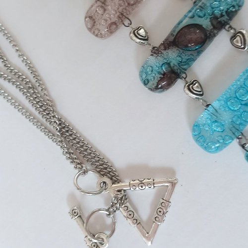 Glass necklace turquoisebrown ladder NH0401