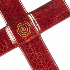 Ruby glass wall cross - with a spiral small