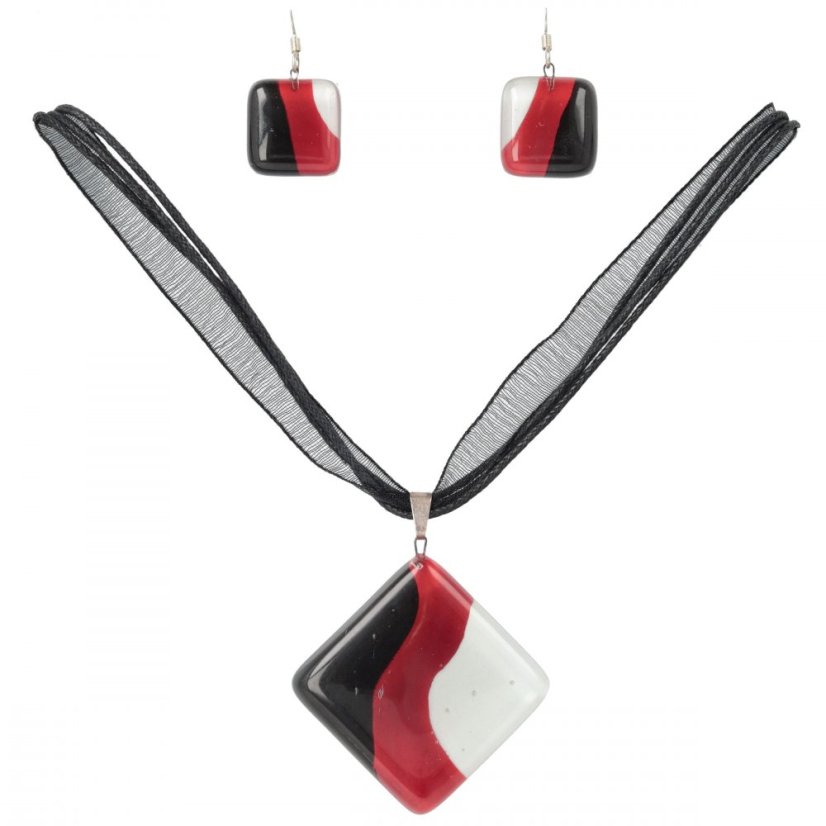 Komplet biżuterii szklanej czerwony SOU0905