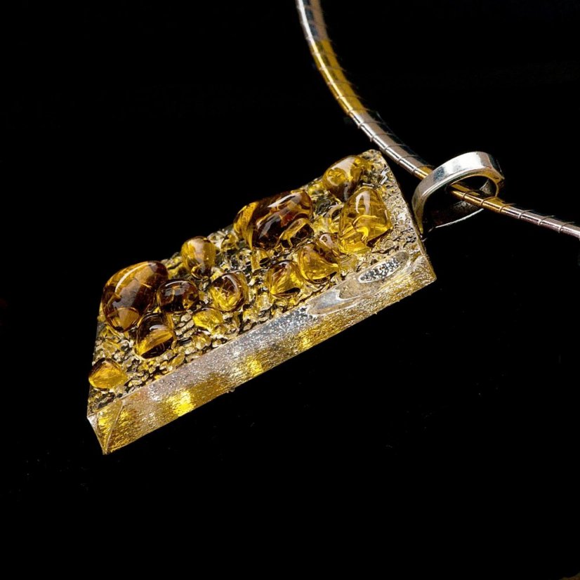 WAGA - Luksusowy komplet biżuterii szklanej JANTAR naszyjnik + kolczyki SOU0911