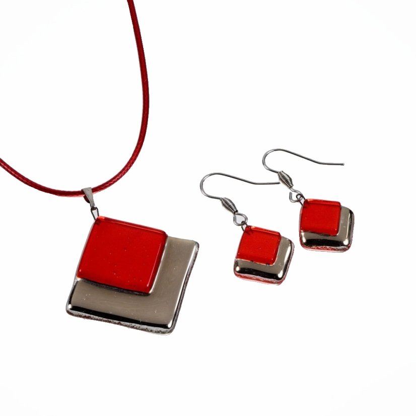 Set of red glass jewelry PLATINUM - 0904 Set of red glass jewelry PLATINUM - 0904