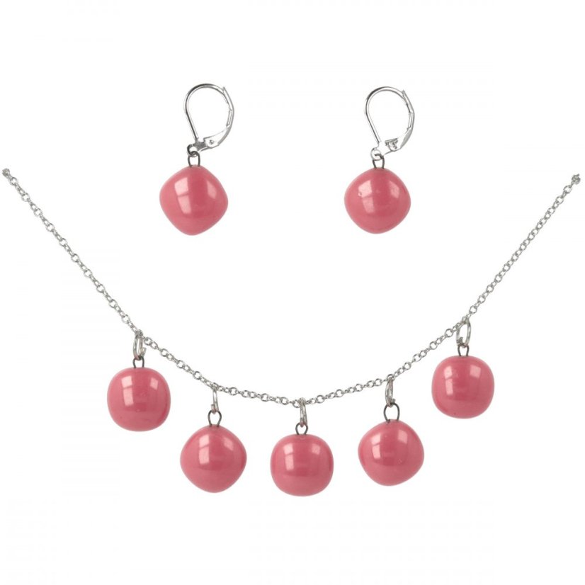WAGA - Glass jewelry set pink DOTS necklace + earrings SOU1113
