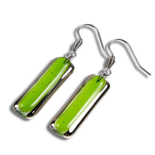 Glass earrings PLATINUM green NP1403