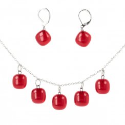 WAGA - Czerwony komplet biżuterii szklanej DOTS naszyjnik + kolczyki SOU0904