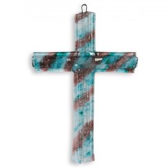 Small turquoise-brown layered glass wall cross