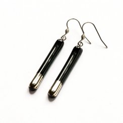 Silver-black glass earrings - rods N5101