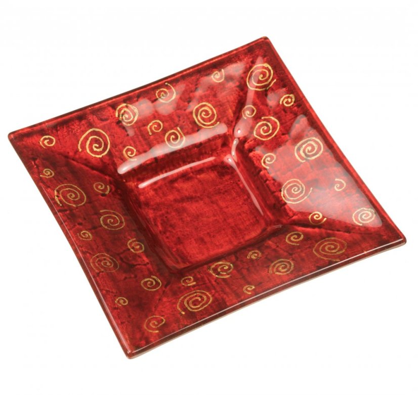 Red 02 glass candlestick with candle - spirals