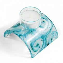Turquoise glass candlestick for a tea candle