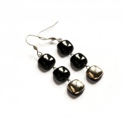 Silver-black glass earrings - three-piece N5105