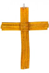 Skleněný kříž na stěnu jantarový vrstvený malý
