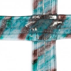 Skleněný kříž na stěnu tyrkysovohnědý vrstvený
