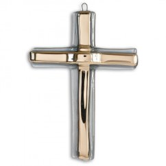 Szklany krzyż wiszący na ścianę posrebrzany 16cm